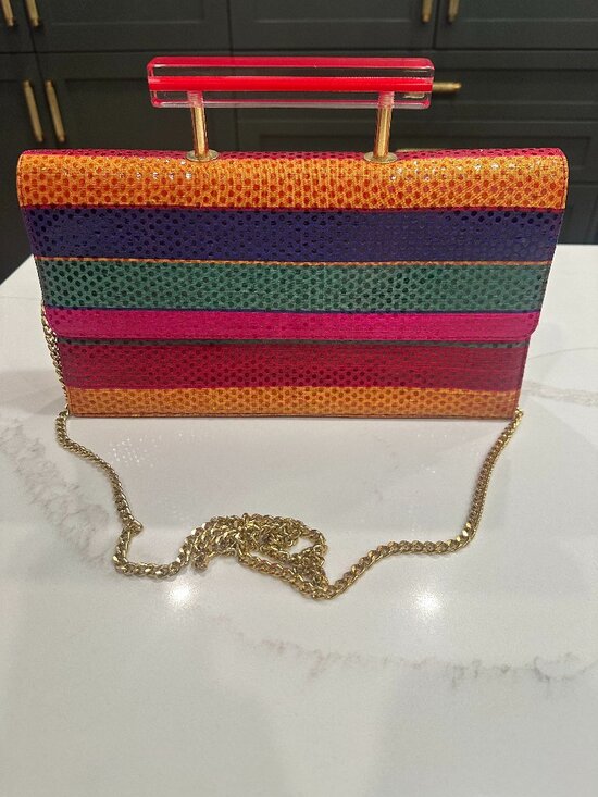 Timothy Hitsman Handbags - Vintage Timothy Hitsman Colorful Striped Structured Purse with Acrylic Handle